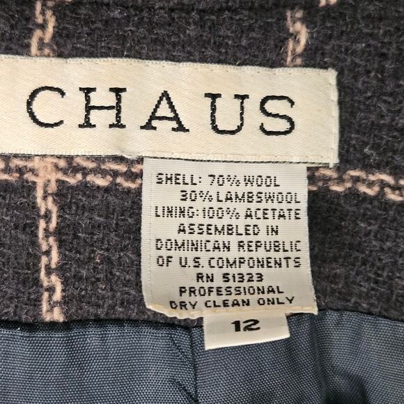 Chaus Women's Black Vintage Plaid Lambs Wool Double Breasted Career Blazer Sz 12 - Picture 8 of 8
